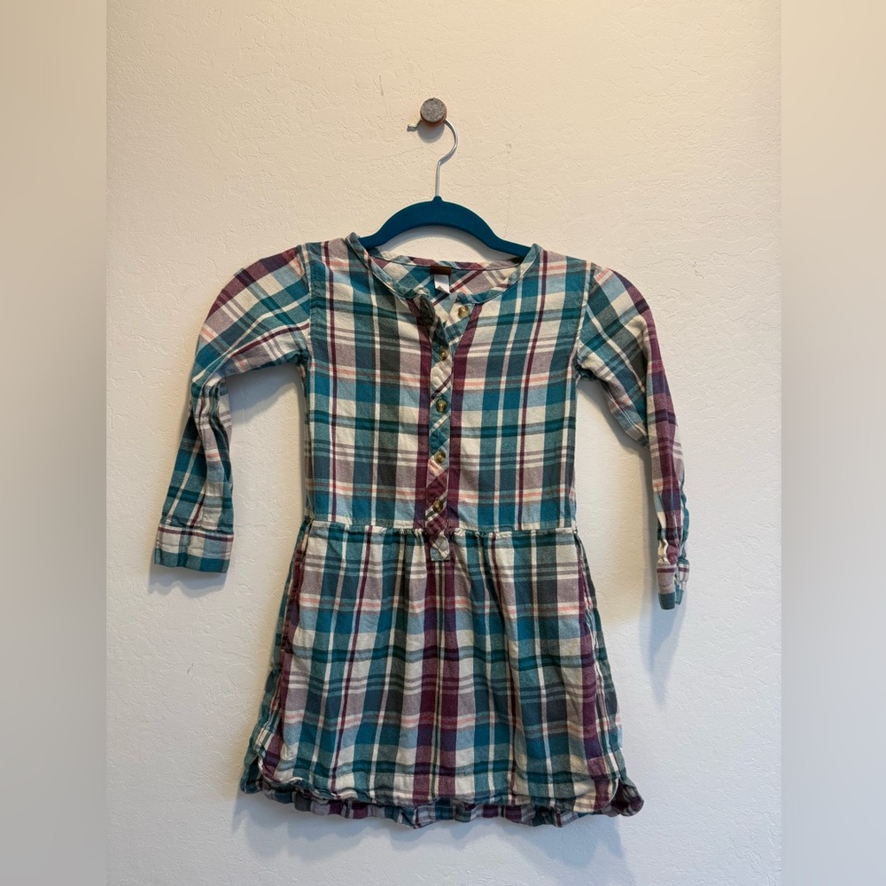 Plaid Flannel Long Sleeve Kids Dress Tea Collection size 5